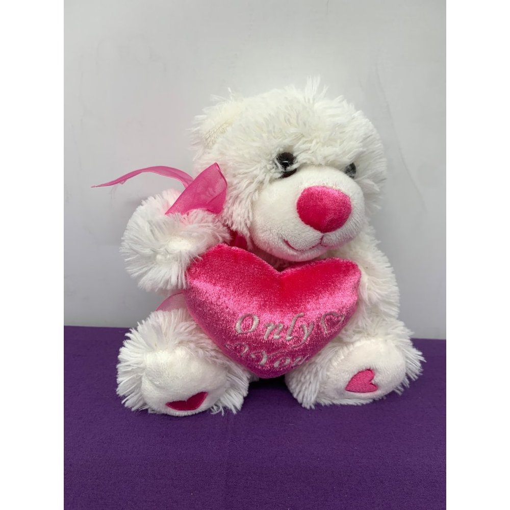 Walmart White 7 inch Bear Valentine Only You Heart Pink Hearts on Feet Plush Stu